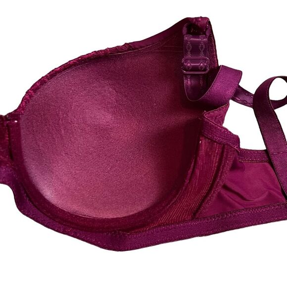 Emily Johnson Wine Colored Bra 34 D Lace Underwire Padded Cup - Picture 9 of 10